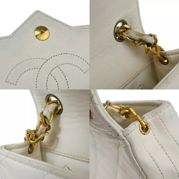 CHANEL CC Logo Matelasse Chain Shoulder Bag Leather White GHW - Picture 14 of 16